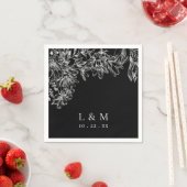 Black White Monogram Floral Wedding Napkins Servet (Insitu)
