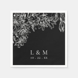 Black White Monogram Floral Wedding Napkins Servet