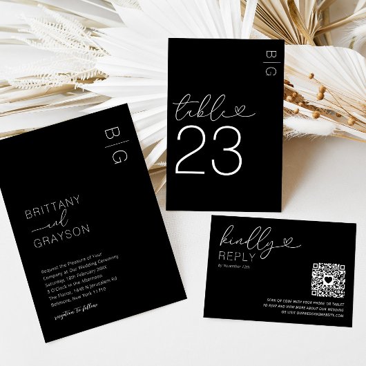 Black White Monogram Foto Weddenschap Kaart