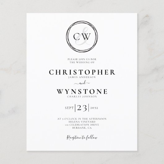 Black White Monogram Gay Wedding Invitation (Voorkant)