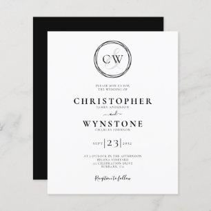 Black White Monogram Gay Wedding Invitation