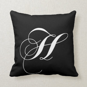 Black White Monogram H Designer Monogrammed Pillow Kussen