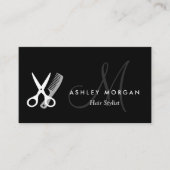 Black White Monogram Haarstylist Appointkaart Afsprakenkaartje (Voorkant)