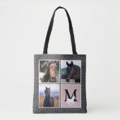 Black White Monogram Horse Foto Tote Bag (Voorkant)