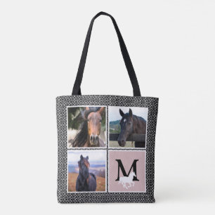 Black White Monogram Horse Foto Tote Bag