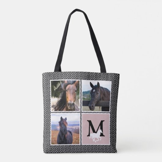 Black White Monogram Horse Foto Tote Bag (Achterkant)