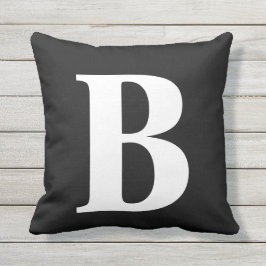 Black White Monogram Initiaal Patio Buitenkussen