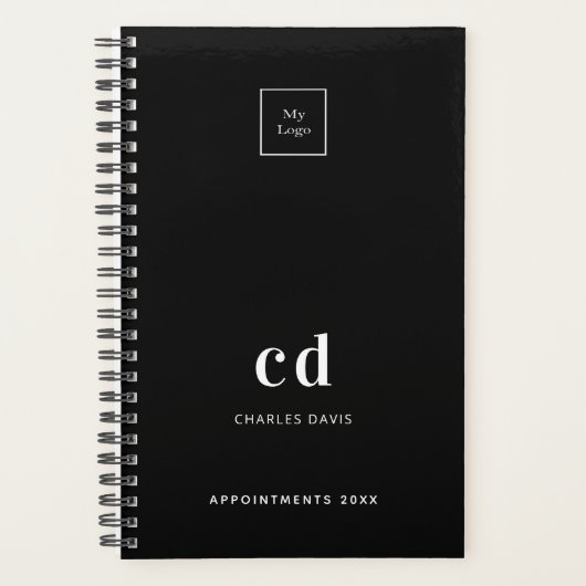 Black white monogram initialen business logo 2023 planner (Voorkant)