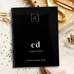 Black white monogram initialen business logo 2023 planner<br><div class="desc">Zwarte achtergrond en witte tekst. Pas uw logo,  monogram initialen,  naam en een titeljaar aan en voeg deze toe. Je logo aan de voorkant en aan de achterkant. Ruimte voor uw websiteadres op de achterzijde.</div>