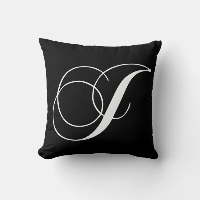 Black White Monogram J Designer Monogrammed Pillow Kussen (Voorkant)