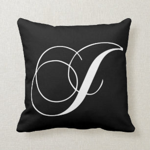 Black White Monogram J Designer Monogrammed Pillow Kussen