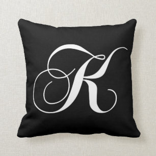 Black White Monogram K Designer Monogrammed Pillow Kussen