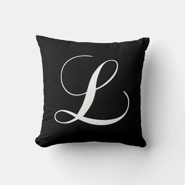 Black White Monogram L Designer Monogrammed Pillow Kussen (Voorkant)