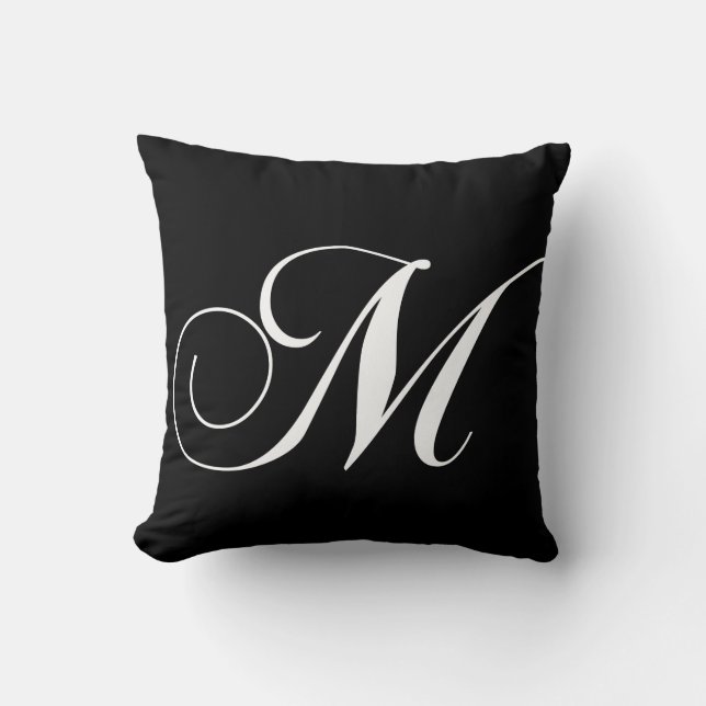Black White Monogram M Designer Monogrammed Pillow Kussen (Voorkant)