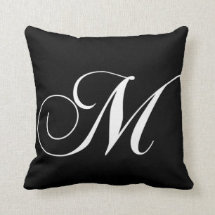 Black White Monogram M Designer Monogrammed Pillow Kussen