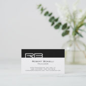 Black White Monogram Manager Visitekaartje (Staand voorkant)