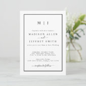Black White Monogram Minimalist Weddenschap Aankondiging (Staand voorkant)