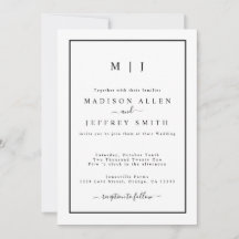 Black White Monogram Minimalist Weddenschap