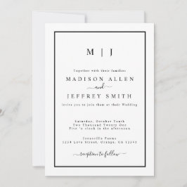 Black White Monogram Minimalist Weddenschap Aankondiging
