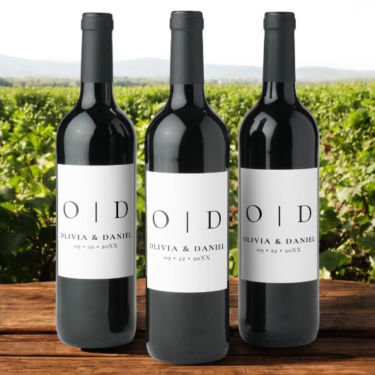 Black White Monogram Minimalist Weddenschap Wijn Etiket