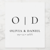 Black White Monogram Minimalist Weddenschap Wijn Etiket (Enkel label)
