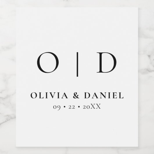 Black White Monogram Minimalist Weddenschap Wijn Etiket (Enkel label)