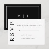 Black White Monogram Minimalist Wedding RSVP Kaart (Voorkant / Achterkant)
