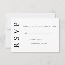 Black White Monogram Minimalist Wedding RSVP Kaart