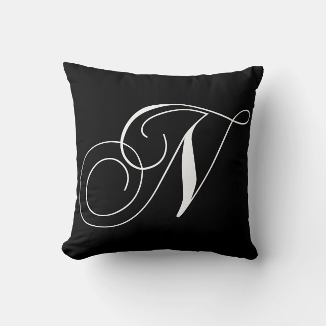 Black White Monogram N Designer Monogrammed Pillow Kussen (Voorkant)