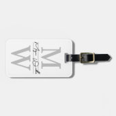 Black White Monogram Name Bagagelabel (Voorkant horizontaal)