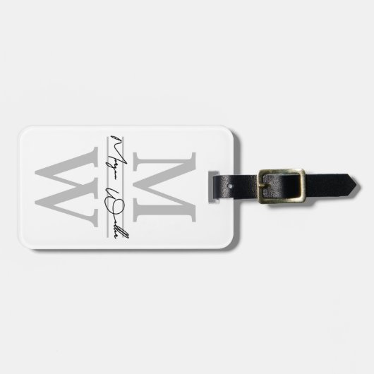Black White Monogram Name Bagagelabel (Voorkant horizontaal)