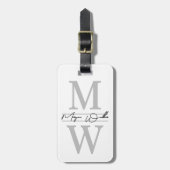 Black White Monogram Name Bagagelabel (Voorkant verticaal)