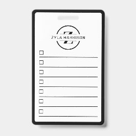 Black White Monogram Name To Do List Whiteboard Badge