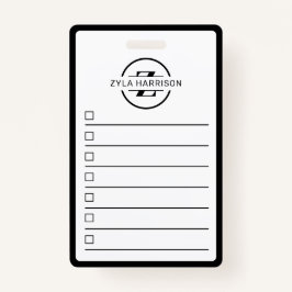 Black White Monogram Name To Do List Whiteboard Badge