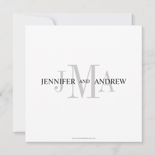 Black White Monogram Names Wedding Invitations Kaart (Achterkant)