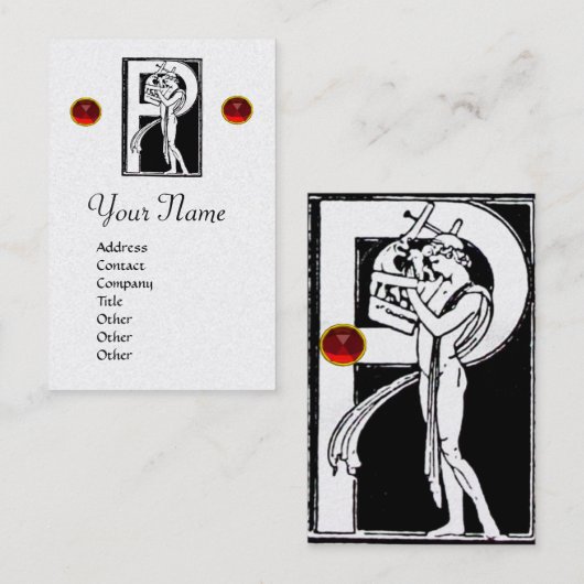 BLACK WHITE MONOGRAM P ALEPHABET LETTER, RED RUBY VISITEKAARTJE (Voorkant / Achterkant)