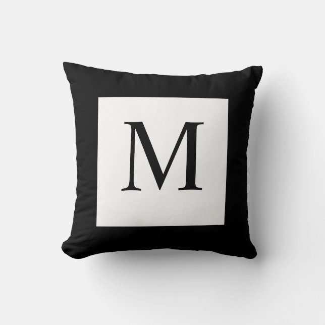 Black White Monogram Pillow Kussen (Voorkant)