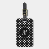 Black White Monogram Polka Dots Bagagelabel (Voorkant verticaal)