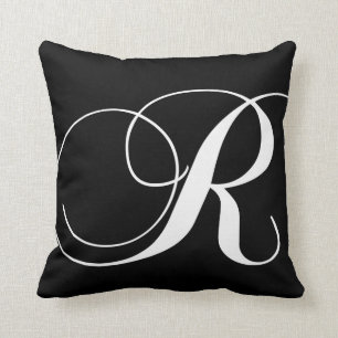 Black White Monogram R Designer Monogrammed Pillow Kussen