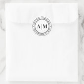 Black White Monogram Return Address Ronde Sticker (Tas)