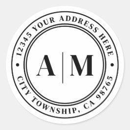 Black White Monogram Return Address Ronde Sticker
