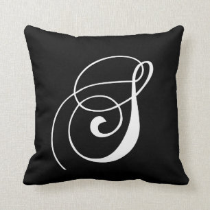 Black White Monogram S Designer Monogrammed Pillow Kussen