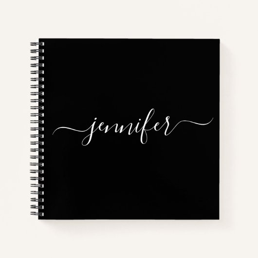 Black White Monogram Script Name Sketchbook Notitieboek (Voorkant)