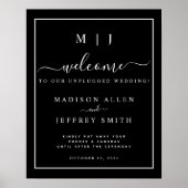 Black White Monogram Unplugged Weddenbord Poster (Voorkant)