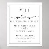 Black White Monogram Unplugged Weddenbord Poster (Voorkant)