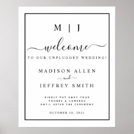 Black White Monogram Unplugged Weddenbord Poster
