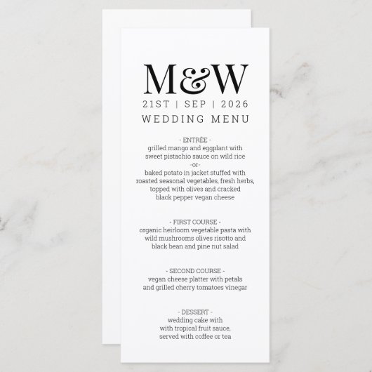 Black White Monogram Weddenschap Menu (Voorkant / Achterkant)