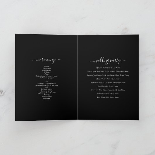 Black White Monogram Wedding Orde van Service Programma (Binnen)