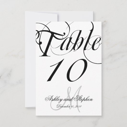 Black White Monogram Wedding Table Number Kaart (Voorkant)
