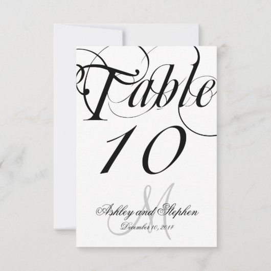Black White Monogram Wedding Table Number Kaart (Achterkant)
